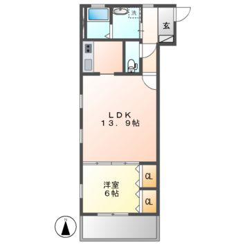 ピースアウル黒川(1LDK/3階)の間取り写真