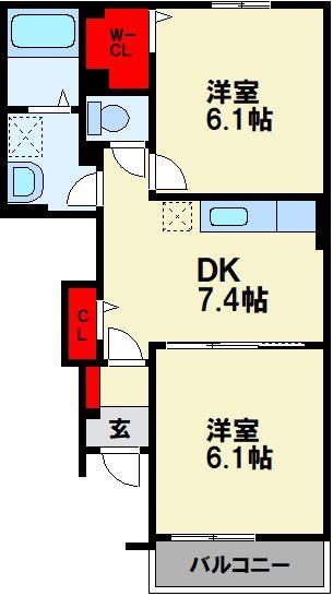 スィート・フィオーレD(2DK/1階)の間取り写真