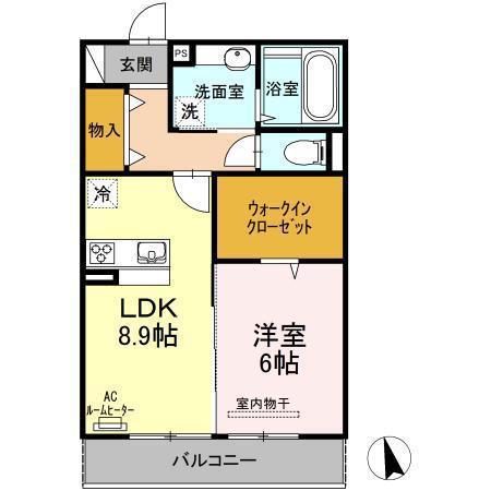 クルール・ルージュ(1LDK/2階)の間取り写真