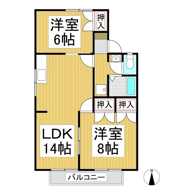 ラフォーレ伊藤E棟(2LDK/2階)の間取り写真
