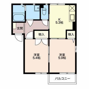 アドヴァンス大屋(2K/1階)の間取り写真