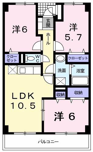 ウエストカレント(3LDK/3階)の間取り写真