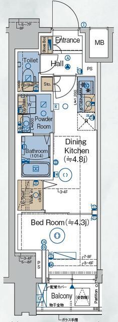 ガリシアレジデンス品川パークサイド(1DK/7階)の間取り写真