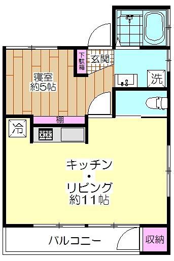 ワカミヤハイツ(1LDK/2階)の間取り写真