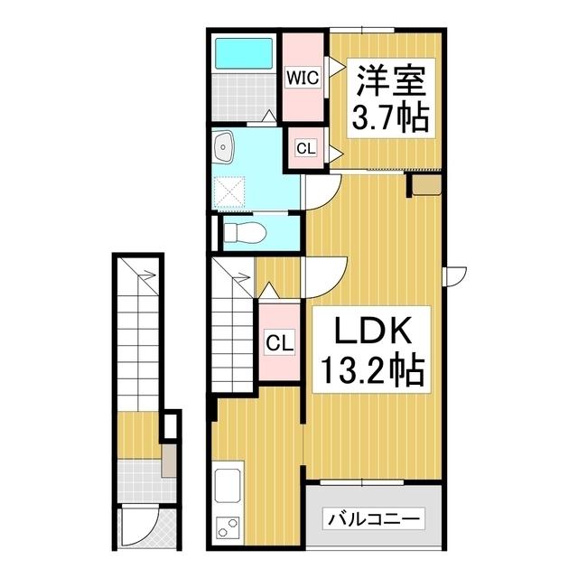 コンフォーティア四賀II(1LDK/2階)の間取り写真