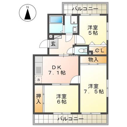 カルディア弐番館(3DK/2階)の間取り写真