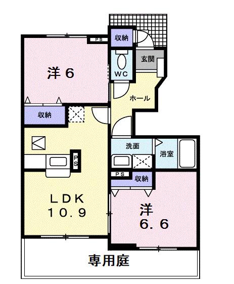 キャンパニュールAB(2LDK/1階)の間取り写真