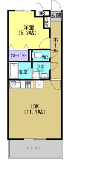 エクシア南春日(1LDK/2階)の間取り写真