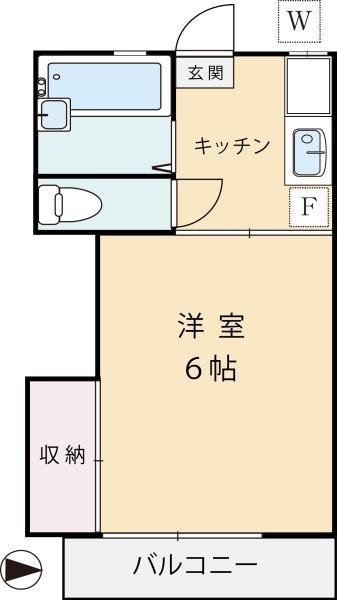 浜フラッツ(1K/2階)の間取り写真