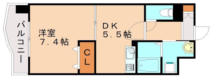 ベイプレイス小倉(1DK/5階)の間取り写真