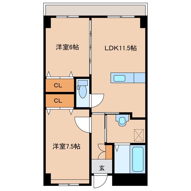 紺屋スカイマンション 壱番館(2LDK/5階)の間取り写真