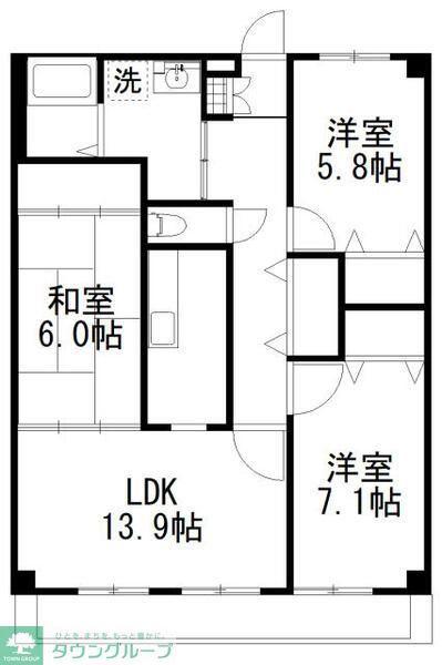 コンフォートシティ(3LDK/1階)の間取り写真