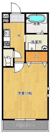フジパレス忍ケ丘Ⅱ番館(1K/2階)の間取り写真
