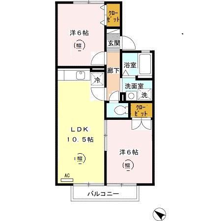 コンフォートM(2LDK/2階)の間取り写真