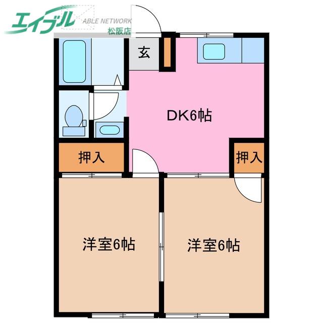 OAK TERRACE(2DK/1階)の間取り写真