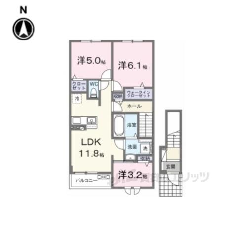 クラール倉治D(3LDK/2階)の間取り写真