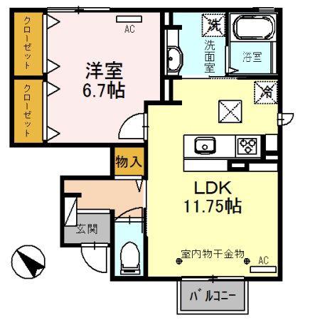 アルシオン木野(1LDK/1階)の間取り写真