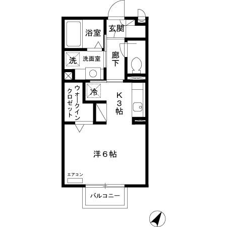 ファミールK(1K/2階)の間取り写真