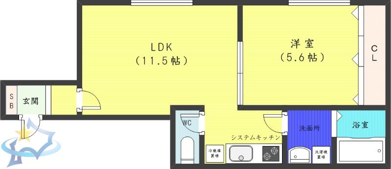 R-FREEジュアン(1LDK/1階)の間取り写真