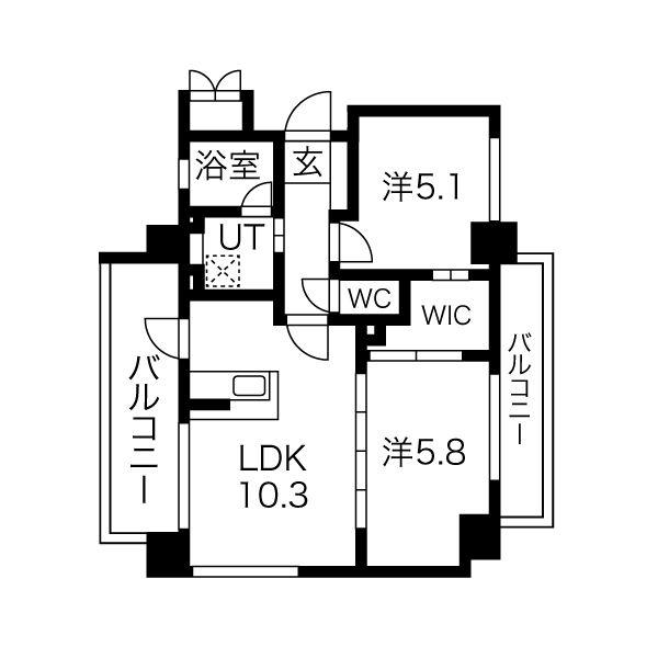 ヒルクレスト百道(2LDK/3階)の間取り写真