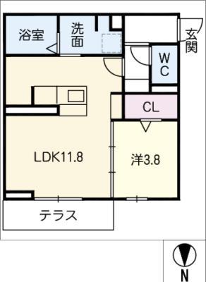 PRINTEMPS池下(1LDK/1階)の間取り写真