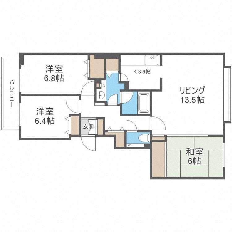 ロジェ札幌駅東(3LDK/9階)の間取り写真
