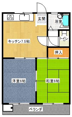 シャイニングヒル(2DK/2階)の間取り写真