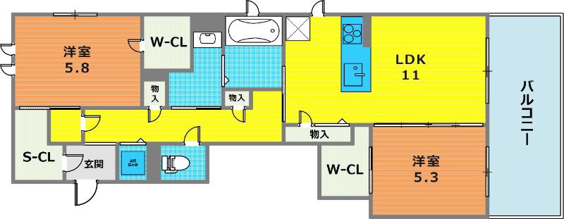 フェリーチェ上三条(2LDK/2階)の間取り写真