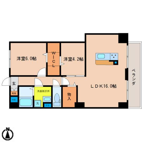 PLACIDES(2LDK/5階)の間取り写真