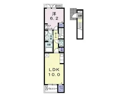 グランツB(1LDK/2階)の間取り写真