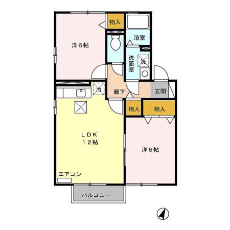 リバティ中川口C(2LDK/1階)の間取り写真