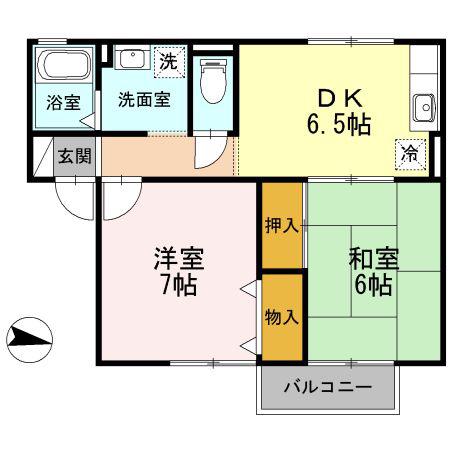 メゾンソフィアB棟(2DK/1階)の間取り写真