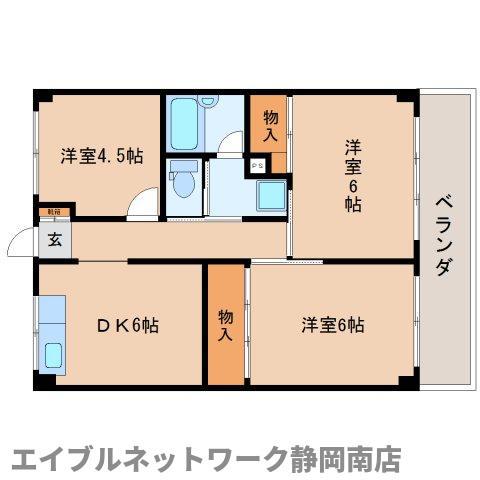 静岡中央マンション(3DK/2階)の間取り写真