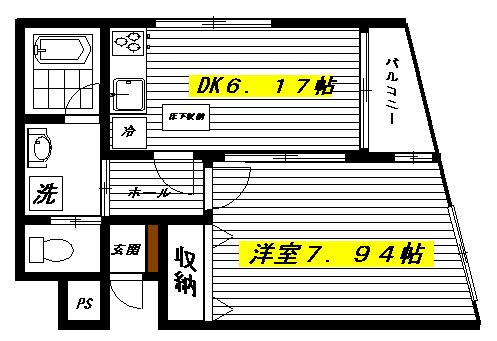 プリザーヴ石神井公園(1DK/1階)の間取り写真