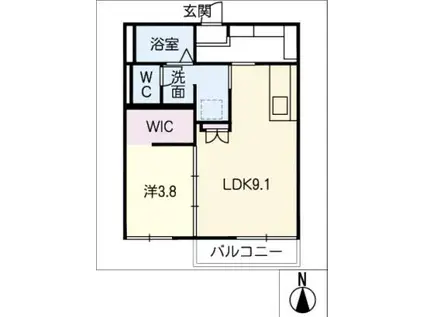 サンライズ百合ヶ丘B棟(1LDK/2階)の間取り写真