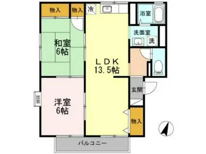 ピースフルいのうえA棟(2LDK/1階)の間取り写真