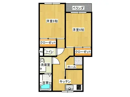 シャルール本楯II(2K/1階)の間取り写真