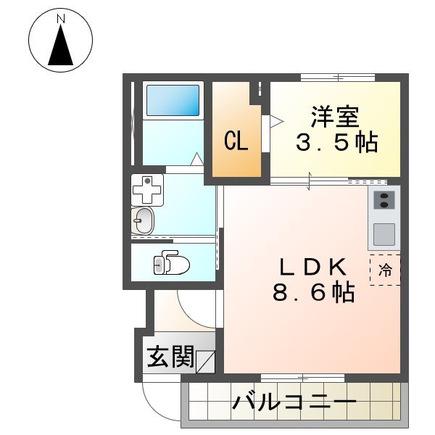 ロングパイン(1LDK/1階)の間取り写真
