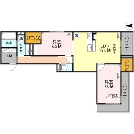 HERZ八日市(2LDK/2階)の間取り写真