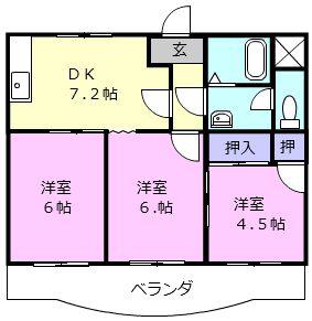 ガーデンヒルズ1号館(3DK/1階)の間取り写真