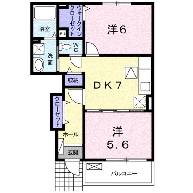 スウィート朝日 II(2DK/1階)の間取り写真