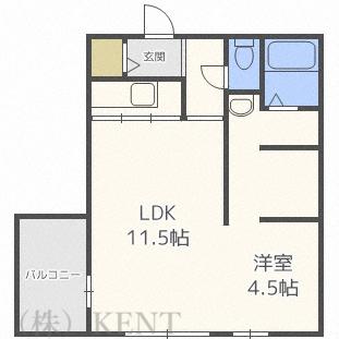 スカイパーク発寒南(1LDK/2階)の間取り写真