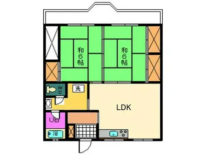 朋栄ハイツ2号館(2LDK/2階)の間取り写真