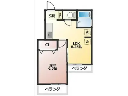 ヴァンベール・ワカバ(1LDK/2階)の間取り写真