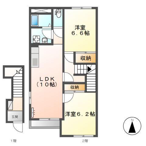 エスポワール(2LDK/2階)の間取り写真