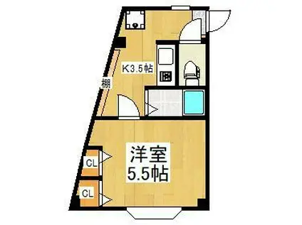 アークフラッツ(1K/3階)の間取り写真