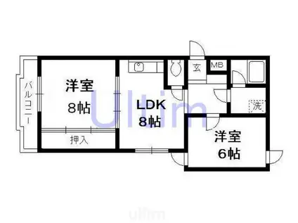 サンハイツ小栗栖II(2LDK/2階)の間取り写真