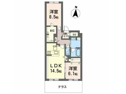 セントリビエ松園町(2LDK/1階)の間取り写真