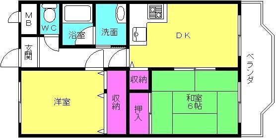 ヴィーブル新在家(2DK/3階)の間取り写真