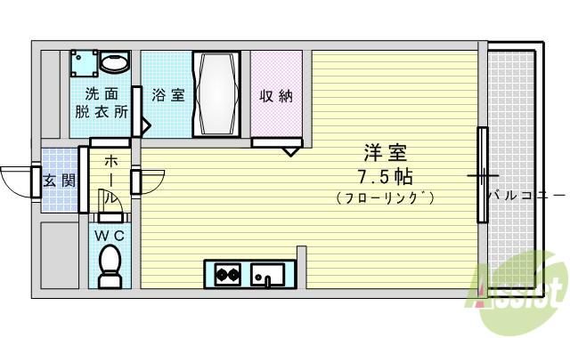 アンプルールフェールSHIBATA(ワンルーム/1階)の間取り写真